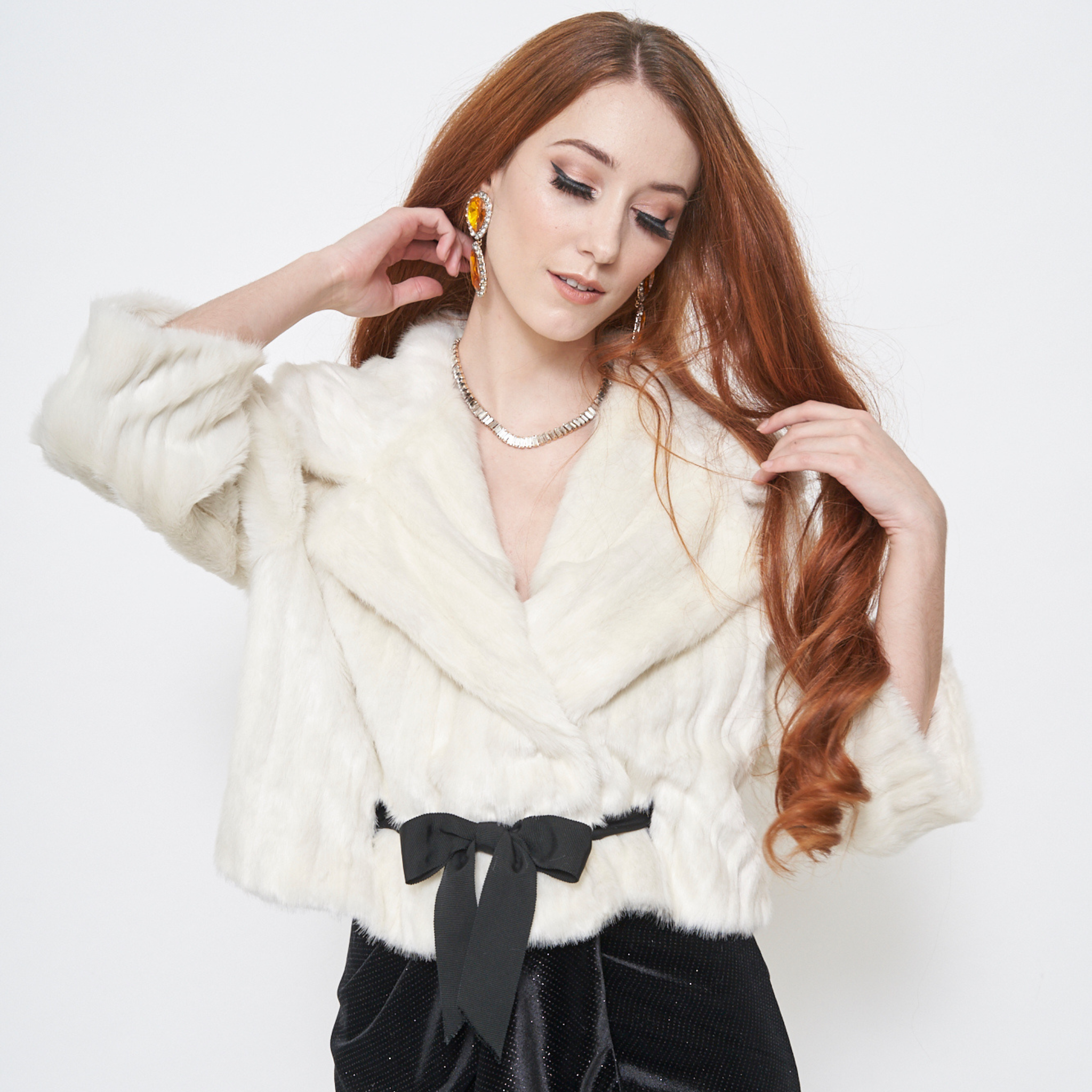 BACK RIBBON FUR VEST IVORY SIZE：S