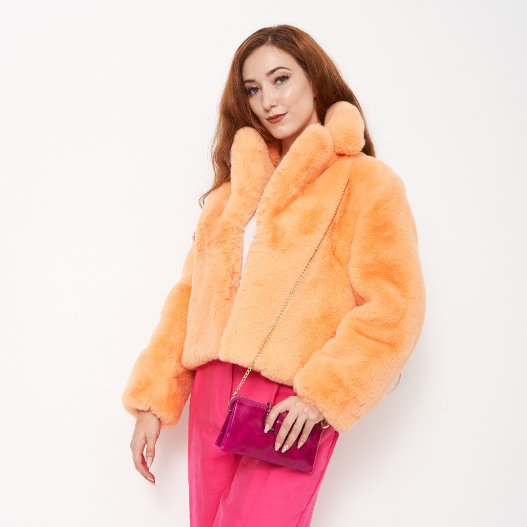 Bright pink faux outlet fur coat