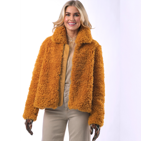 Orange sales fur jacket