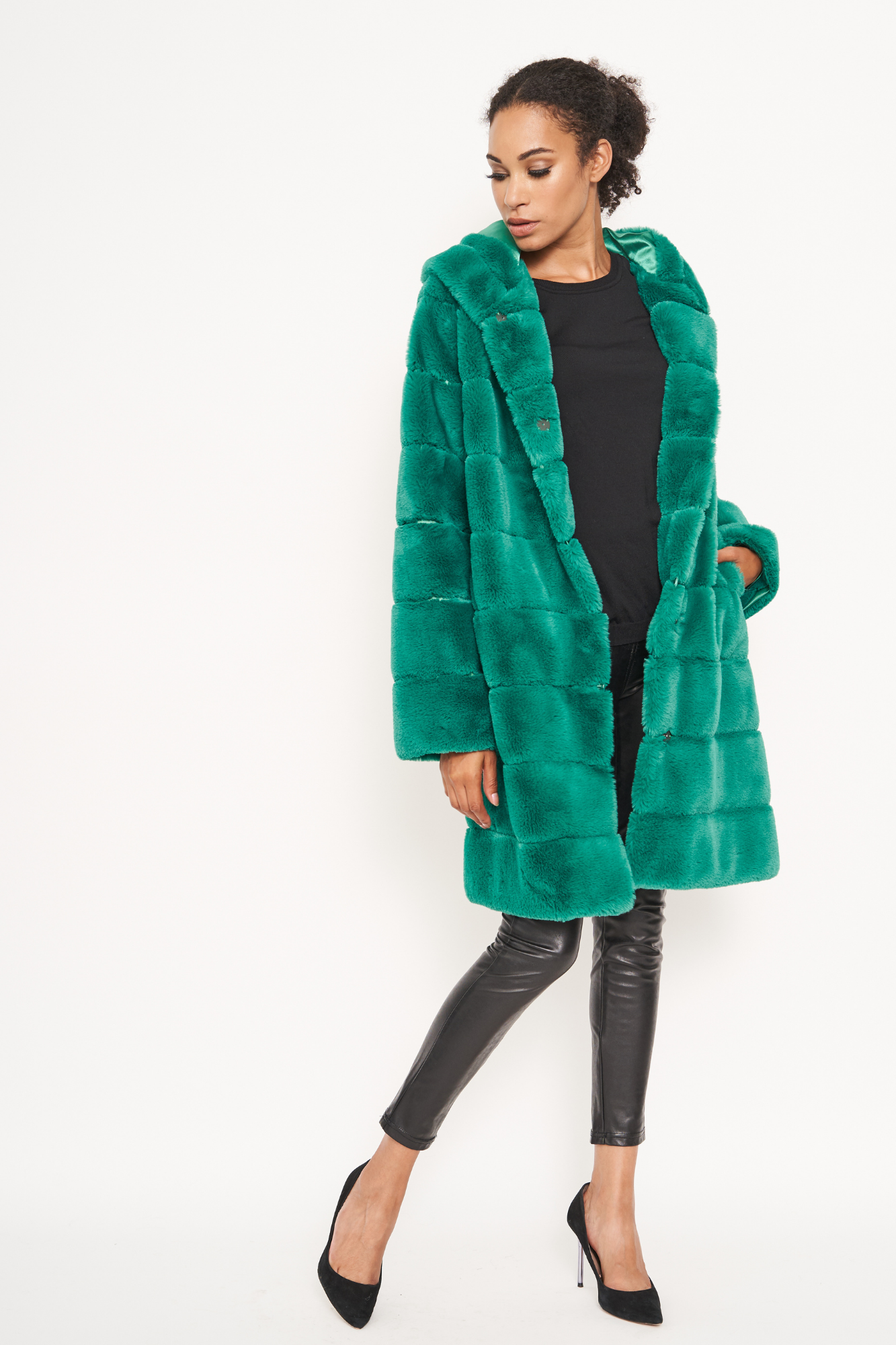 Mango faux 2025 fur coat green